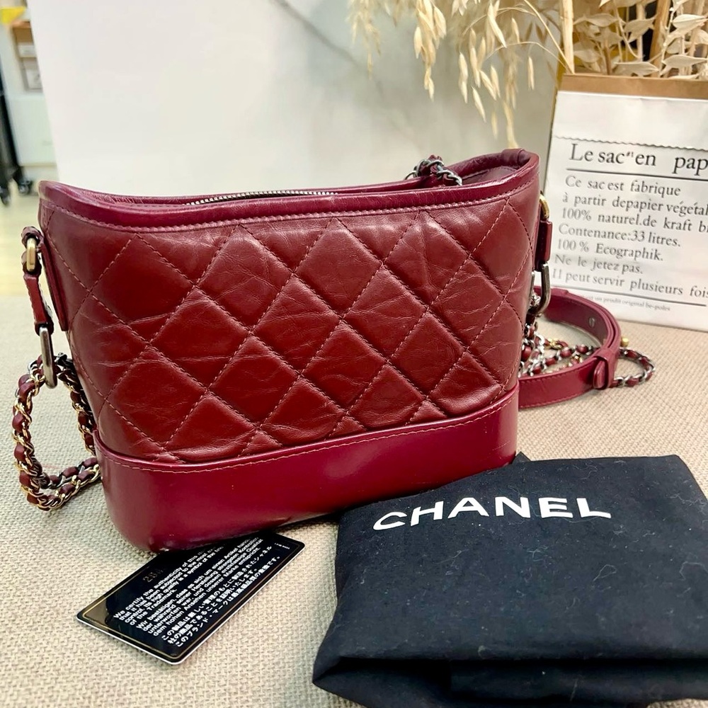 Chanel Aged Calfskin Quilted Small Gabrielle Hobo Burgundy